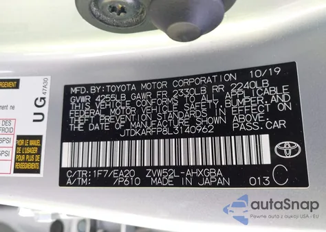 2020 Toyota Prius Prime Xle z USA, uszkodzony, nr VIN JTDKARFP8L3140962